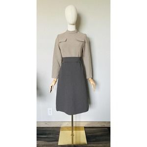 Richard Frontman Vintage 60s Brown Black High Neck Belted Sheath Dress Sz S/M?